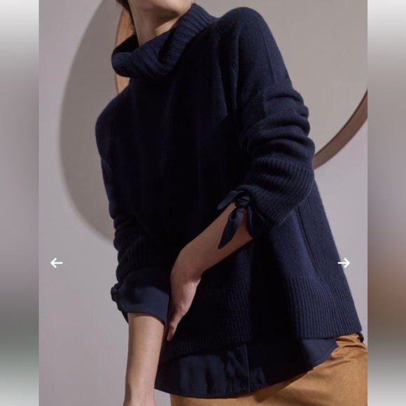 NWT Brochu Walker tie sleeve looker cashmere/wool sweater in navy. Size small. - Picture 3 of 8